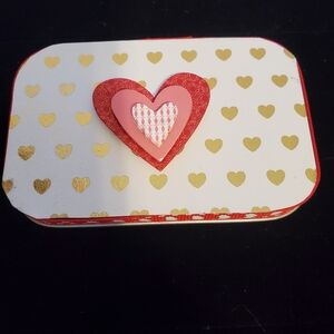 Heart Decorated Tin Box with Gold Hearts